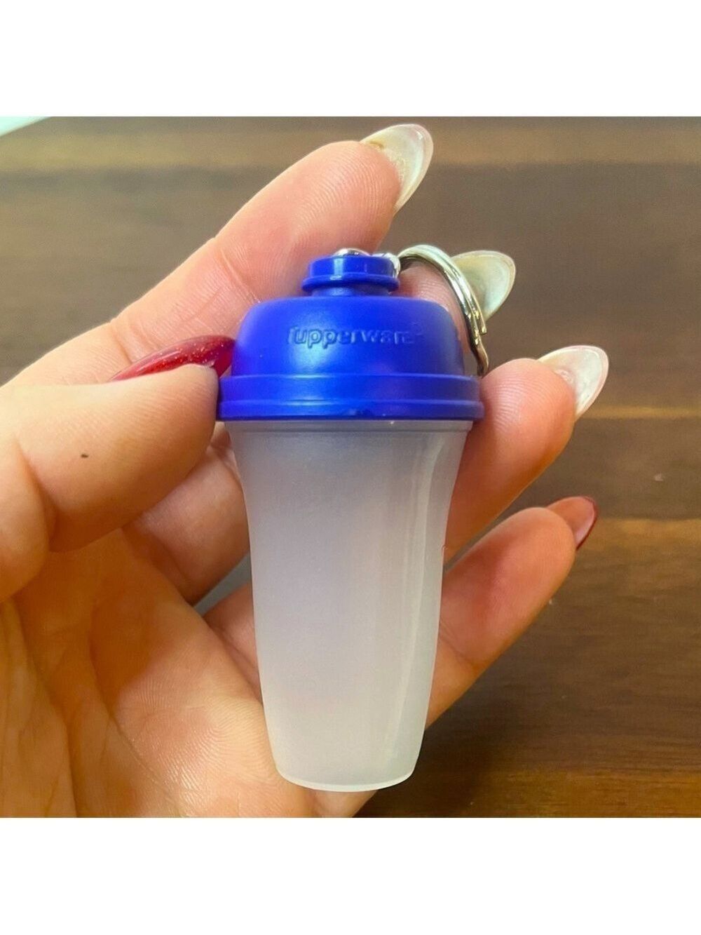 Tupperware Mini Quick Shake Keychain – Blue Lid Rare Collectible